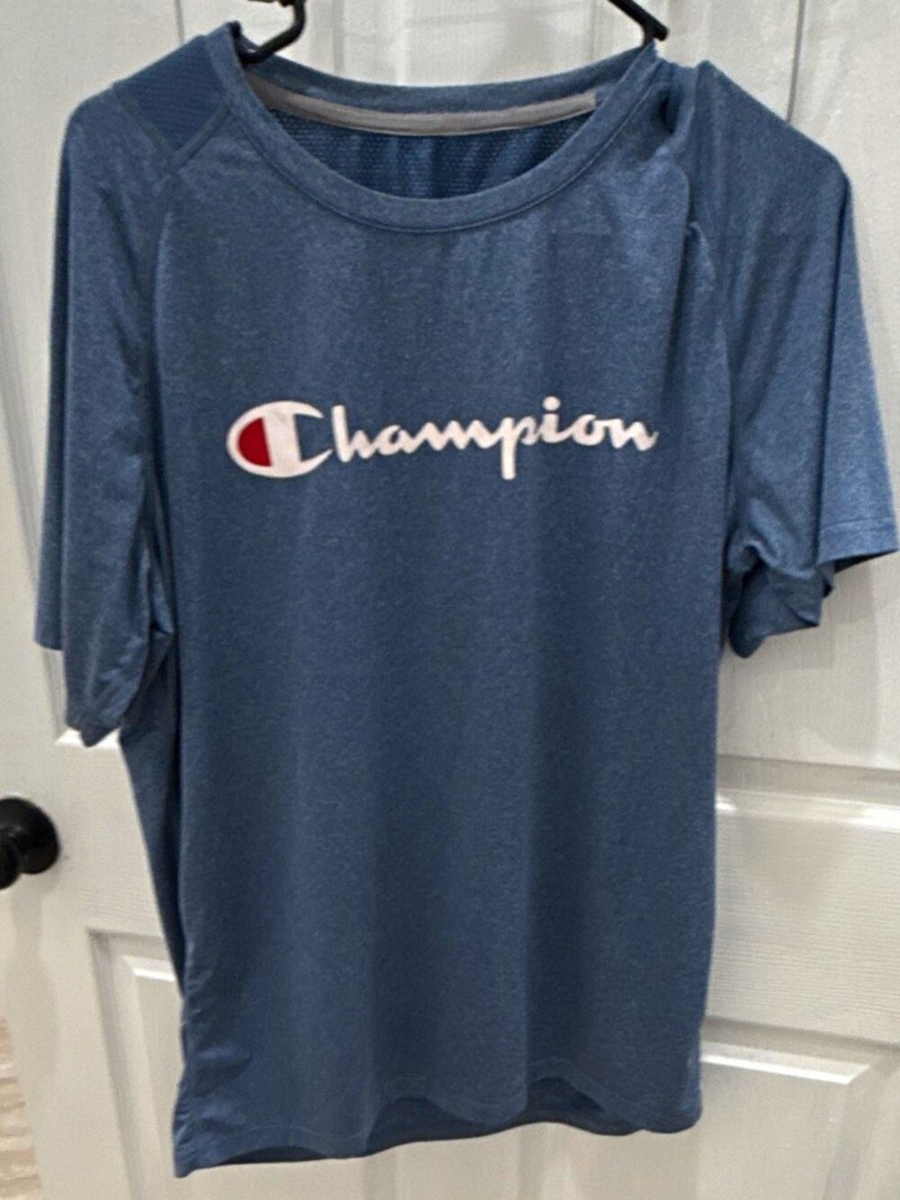 Champion Men's L Blue Crew Neck Breathable Logo Activewear T-Shirt